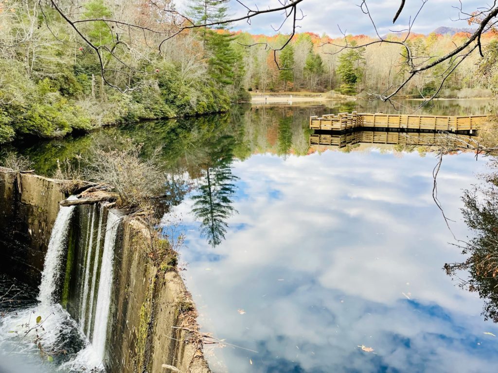Waterfall at calm Lake Powhatan