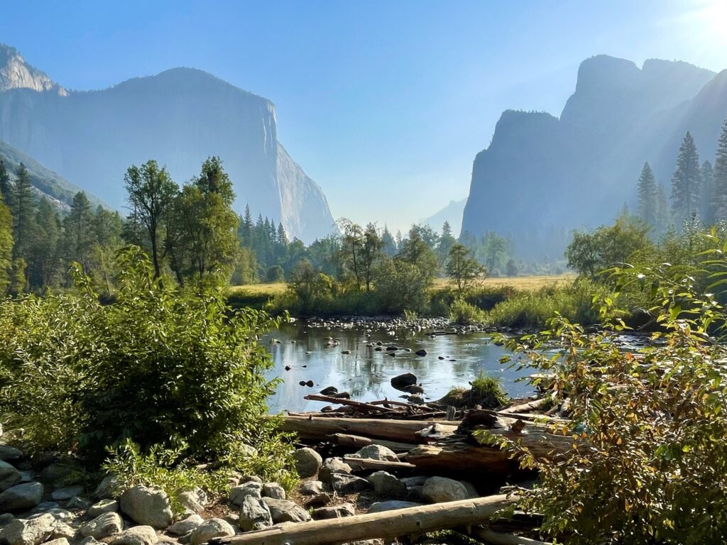 Valley View Yosemite National Park with river and mountains in view